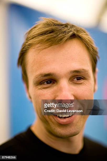 Markus Zusak, author of 'The Book Thief', poses for a portrait at the Hay festival on May 24, 2009 in Hay-on-Wye, Wales.