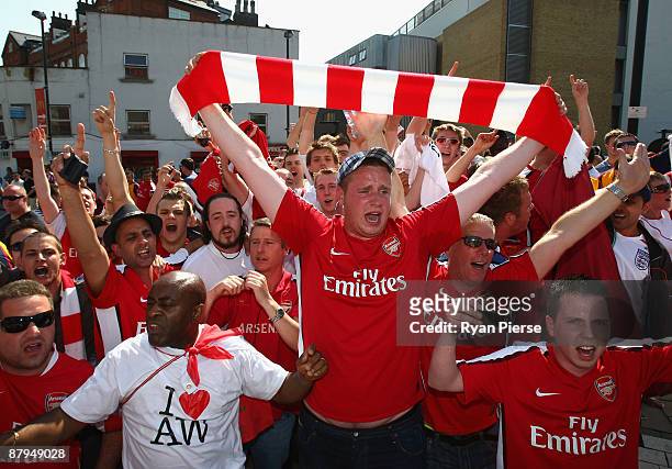 Arsenal fans participate in a planned rally in support of their manager Arsene Wenger before the Barclays Premier League match between Arsenal and...
