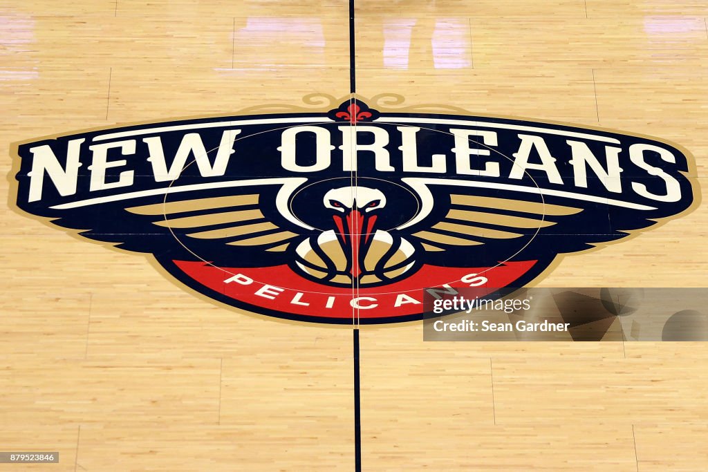 The New Orleans Pelicans logo sits center court during the first half  News Photo - Getty Images