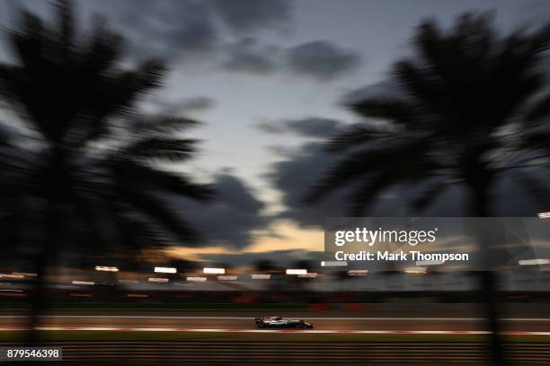 Lewis Hamilton of Great Britain driving the Mercedes AMG Petronas F1 Team Mercedes F1 WO8 on track during the Abu Dhabi Formula One Grand Prix at Yas...