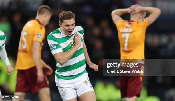 James Forrest of Celtic celebrates his goal with during the Betfred Cup Final at Hampden Park on November 26, 2017 in Glasgow, Scotland.