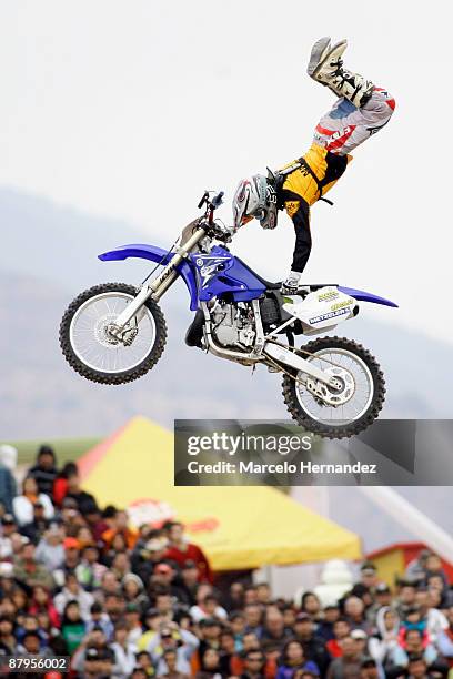 Rider Chuck Carothers performs a Freestyle Motocross ride during the MX3 Motocross World Championship in Santiago, Chile on May 24, 2009.