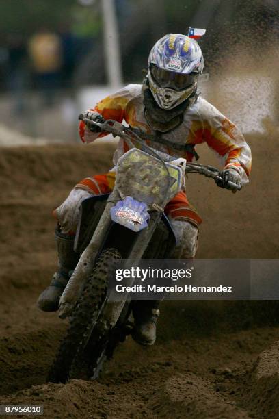 Diego Rojas of Chile rides in the MX3 Motocross World Championship in Santiago, Chile on May 24, 2009.