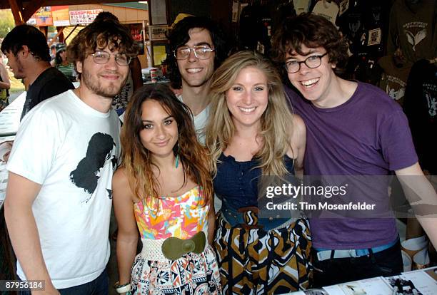 Wes Miles, Alexandra Lawn, Mathieu Santos, Rebecca Zeller, and Milo Bonacci of Ra Ra Riot pose at the Sasquatch! Music Festival at the Gorge...