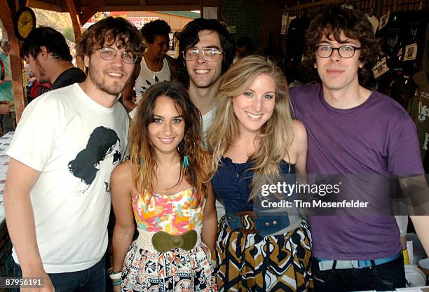 Wes Miles, Alexandra Lawn, Mathieu Santos, Rebecca Zeller, and Milo Bonacci of Ra Ra Riot pose at the Sasquatch! Music Festival at the Gorge...