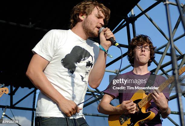 Wes Miles and Milo Bonacci of Ra Ra Riot perform as part of the Sasquatch! Music Festival at the Gorge Amphitheatre on May 23, 2009 in Quincy,...