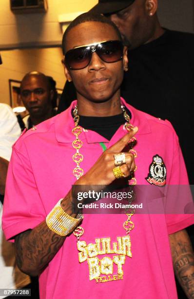 Rapper Soulja Boy backstage at TI's Final Countdown Concert at Philips Arena on May 24, 2009 in Atlanta, Georgia.