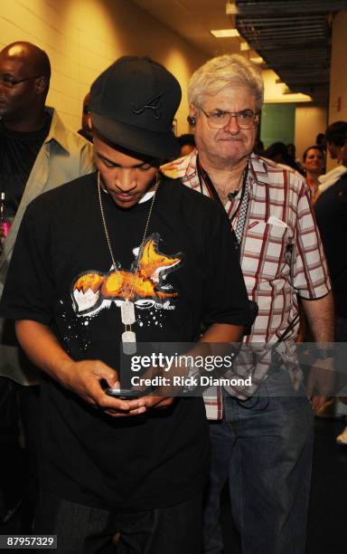 Rapper T.I. And Promoter Dick Klatzman backstage at T.I.'s Final Countdown Concert at Philips Arena on May 24, 2009 in Atlanta, Georgia.