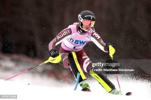 Emelie Wikstroem Sweden competes in the first run during the Slalom competition during the Audi FIS Ski World Cup - Killington Cup on November 26,...