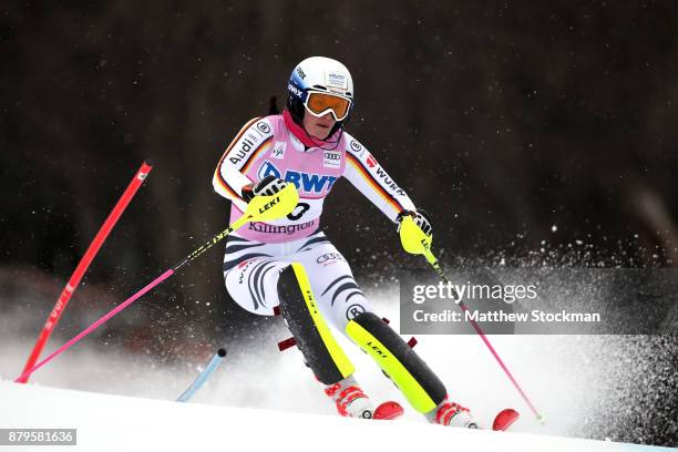 Christina Geiger of Germany competes in the first run during the Slalom competition during the Audi FIS Ski World Cup - Killington Cup on November...