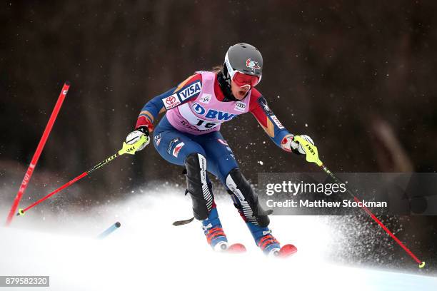 Resi Stiegler of the United States competes in the first run during the Slalom competition during the Audi FIS Ski World Cup - Killington Cup on...