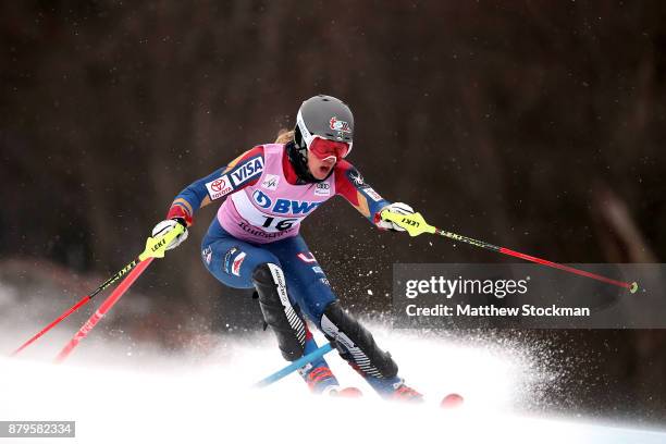 Resi Stiegler of the United States competes in the first run during the Slalom competition during the Audi FIS Ski World Cup - Killington Cup on...