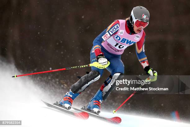 Resi Stiegler of the United States competes in the first run during the Slalom competition during the Audi FIS Ski World Cup - Killington Cup on...