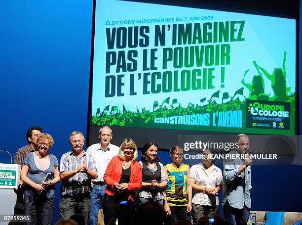 First row, French "Europe Ecologie" members, former investigating magistrate Eva Joly , anti-globalisation activist Jose Bove , Green member of the...