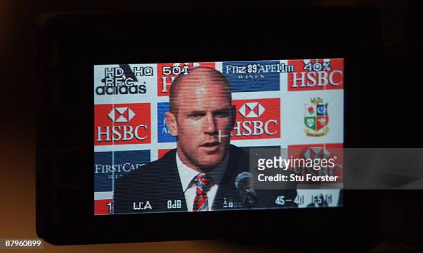 British & Irish Lions captain Paul O'Connell faces the media after arriving in South Africa at the Sandton Sun Hotel on May 25, 2009 in Johannesburg,...