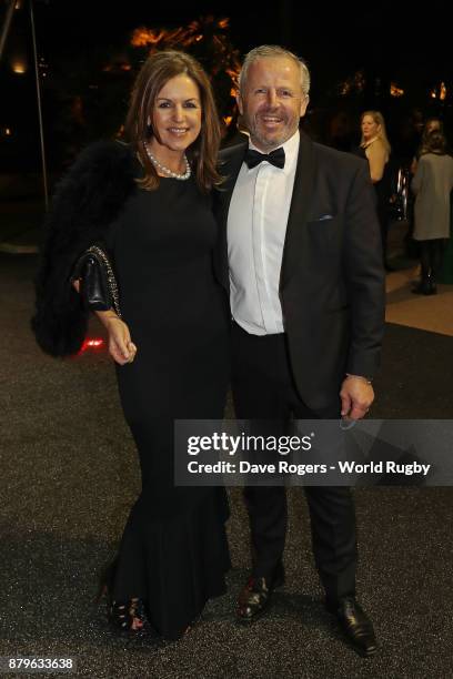 Former New Zealand All Black Sean Fitzpatrick and his wife Bronwyn attend the World Rugby via Getty Images Awards 2017 in the Salle des Etoiles at...