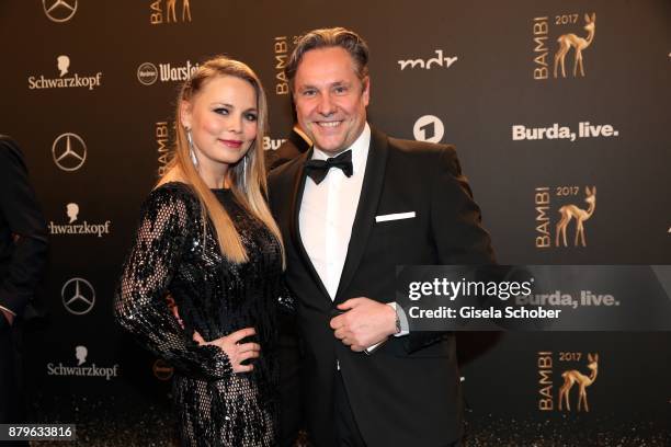 Regina Halmich and Florian Boitin during the Bambi Awards 2017 at Stage Theater on November 16, 2017 in Berlin, Germany.