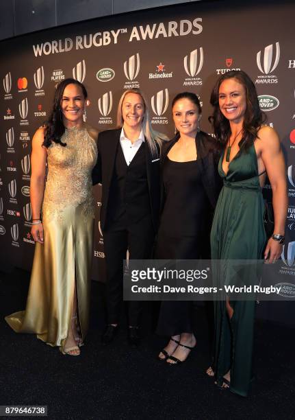 Portia Woodman, Kelly Brazier, Michaela Blyde and Ruby Tui of New Zealand attend the World Rugby via Getty Images Awards 2017 in the Salle des...