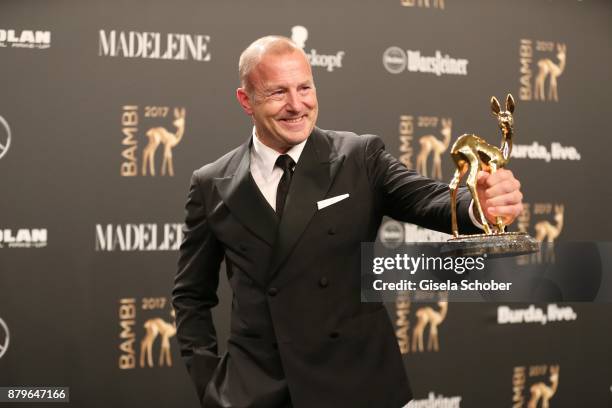 Heino Ferch with award during the Bambi Awards 2017 winners board at Stage Theater on November 16, 2017 in Berlin, Germany.