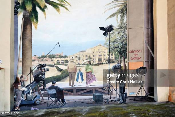 film set wall painting or mural cannes - empty film set stock pictures, royalty-free photos & images