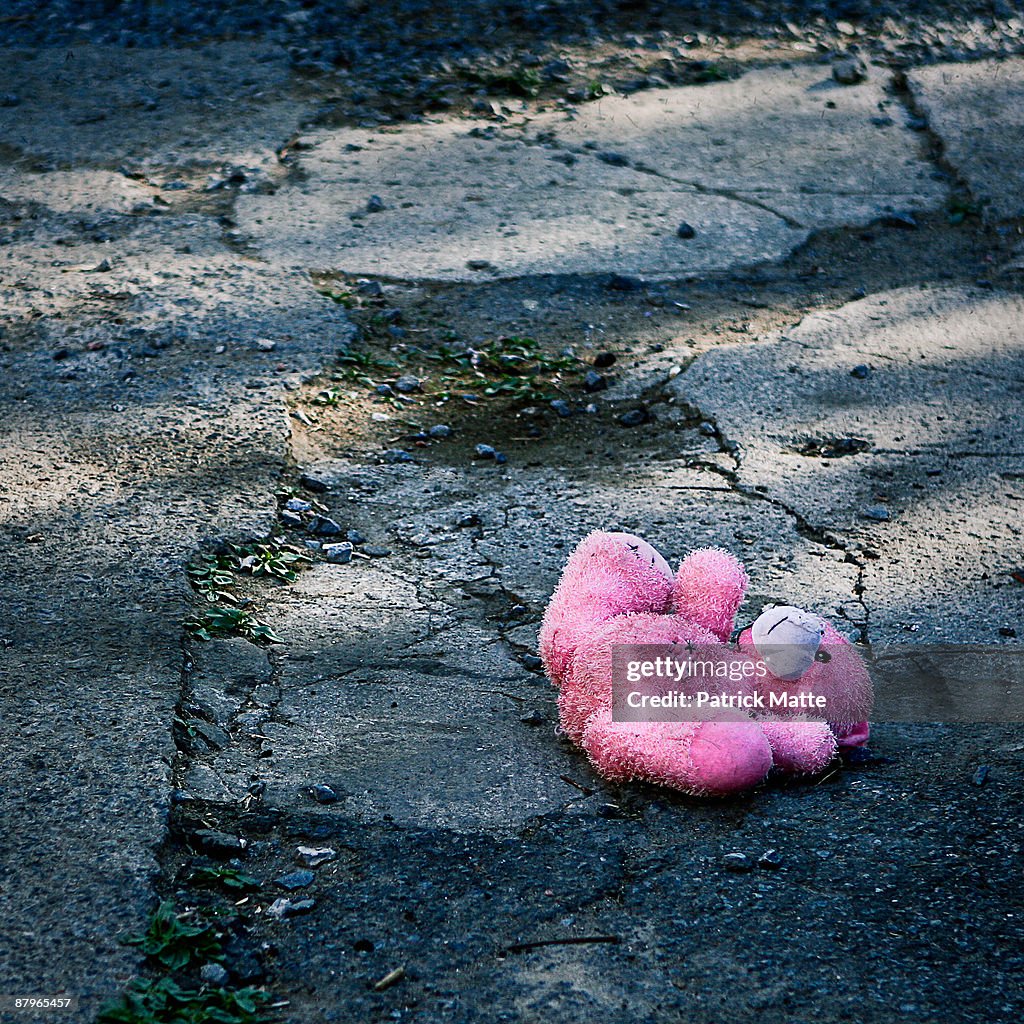 Pink teddy bear on the ground