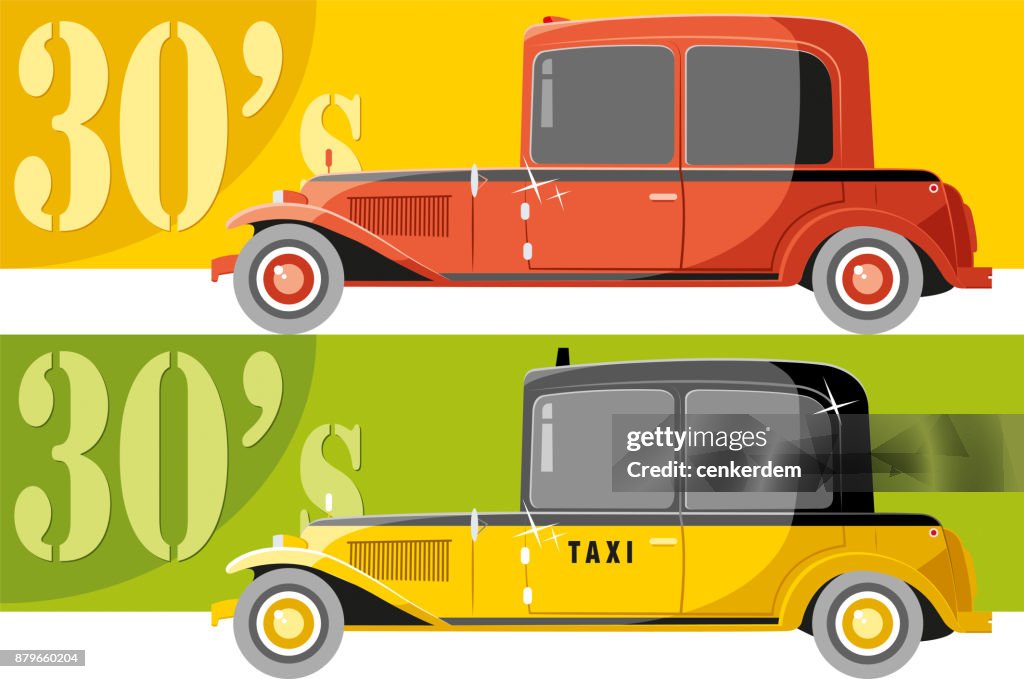 Vintage car and taxi (vector)