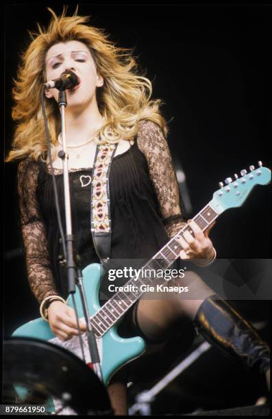 Hole, Courtney Love, performing on stage, Pukkelpop Festival, Hasselt, Belgium, 1995.