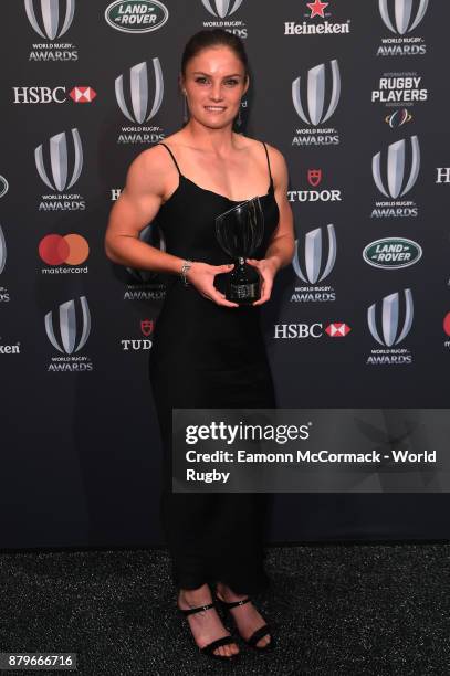 Michaela Blyde of New Zealand poses with the World Rugby via Getty Images Women's Sevens Player of the Year Award in association with HSBC during the...