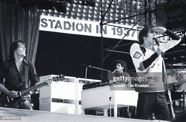 Opening for The Rolling Stones, Peter Wolf, John Geils, Seth Justman, The J Geils Band, performing on stage, Feyenoord Stadion , Rotterdam,...