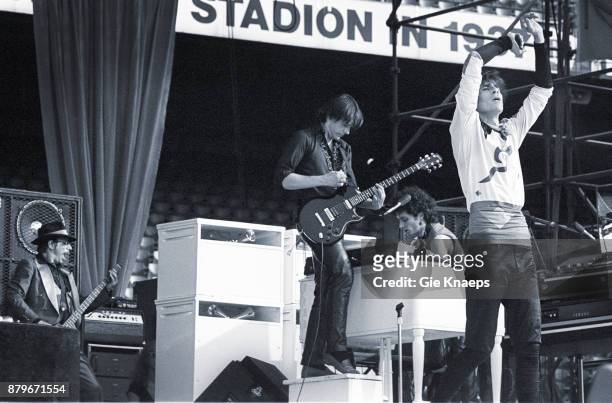 Opening for The Rolling Stones, Peter Wolf, John Geils, Danny Klein, Seth Justman, The J Geils Band, performing on stage, Feyenoord Stadion ,...