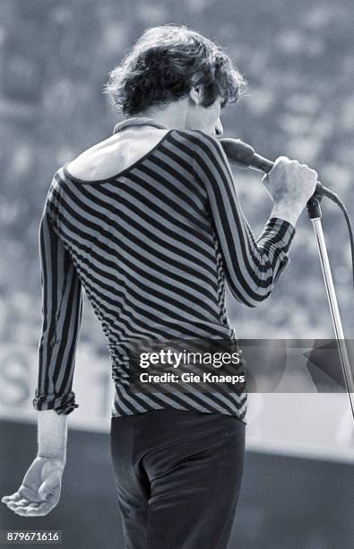 Opening for The Rolling Stones, Peter Wolf, The J Geils Band, performing on stage, Feyenoord Stadion , Rotterdam, Netherlands, 5th June 1982.