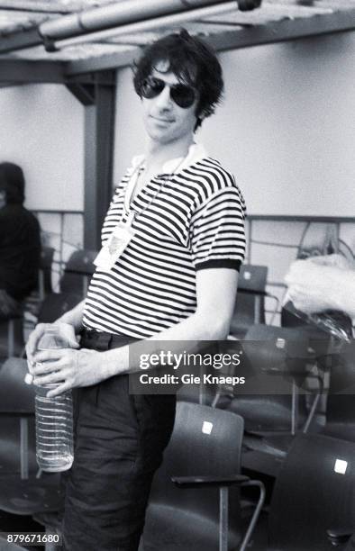 Opening for The Rolling Stones, Peter Wolf, with a bottle of Spa water, The J Geils Band, performing on stage, Feyenoord Stadion , Rotterdam,...