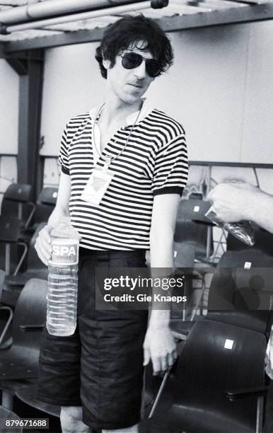 Opening for The Rolling Stones, Peter Wolf, with a bottle of Spa water, The J Geils Band, performing on stage, Feyenoord Stadion , Rotterdam,...