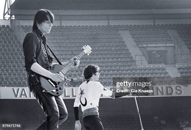 Opening for The Rolling Stones, Peter Wolf, John Geils, The J Geils Band, performing on stage, Feyenoord Stadion , Rotterdam, Netherlands, 5th June...