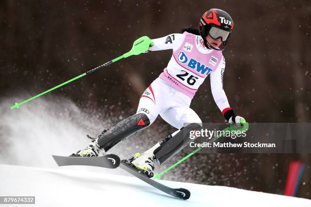 Stephanie Brunner of Austria competes in the first run during the Slalom competition during the Audi FIS Ski World Cup - Killington Cup on November...