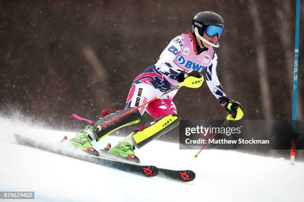 Martina Dubovska of Czech Republic competes in the first run during the Slalom competition during the Audi FIS Ski World Cup - Killington Cup on...