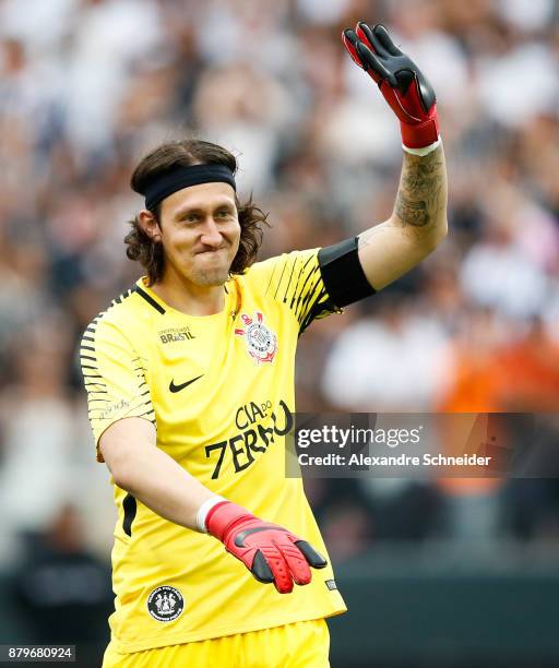 Cassio of Corinthiansreacts during the match against Atletico MG for the Brasileirao Series A 2017 at Arena Corinthians Stadium on November 26, 2017...