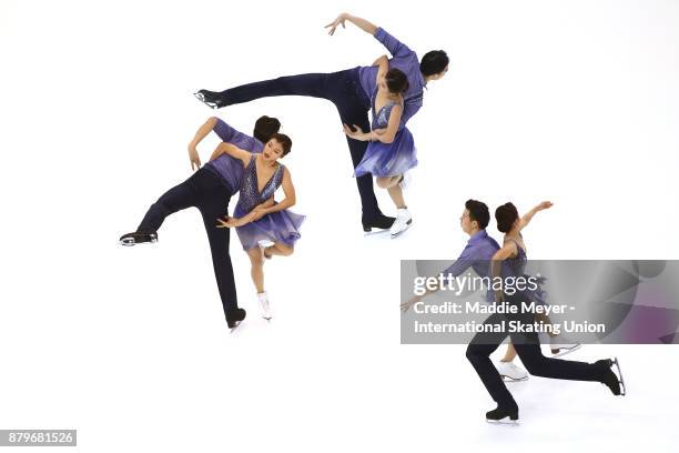 Shiyue Wang and Xinyu Liu of China perform in the Ice Dance Free Dance program on Day 3 of the ISU Grand Prix of Figure Skating at Herb Brooks Arena...