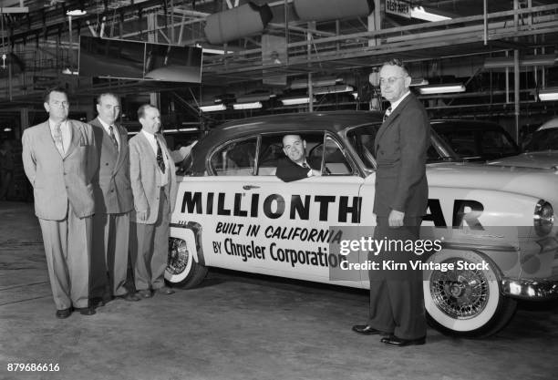 A 1953 Plymouth Belvedere becomes the millionth car off the Chrysler production lines in California.
