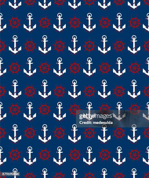 anchor and ship helm pattern - cruise control stock illustrations