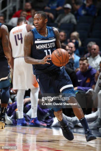 Brandon Knight of the Phoenix Suns handles the ball against the Minnesota Timberwolves on November 26, 2017 at Target Center in Minneapolis,...