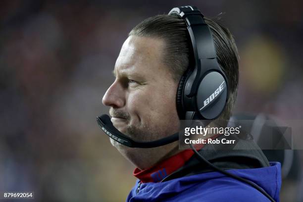 Head coach Ben McAdoo of the New York Giants looks on against the Washington Redskins at FedExField on November 23, 2017 in Landover, Maryland.