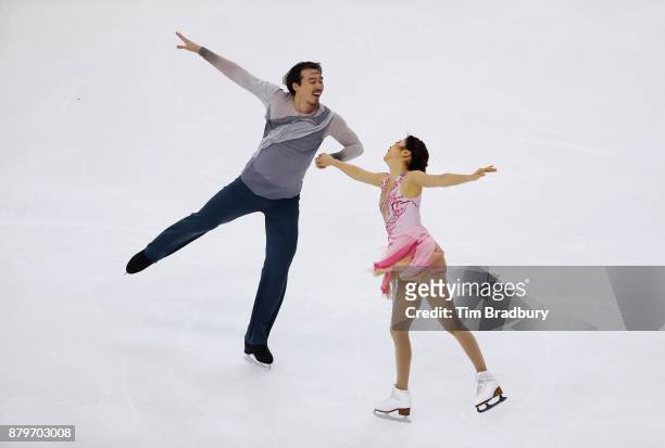 Kana Muramoto and Chris Reed of Japan compete in the Ice Dance Free Dance during day three of 2017 Bridgestone Skate America at Herb Brooks Arena on...