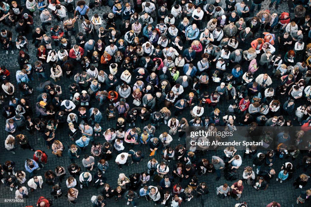 High angle view of a crowded square