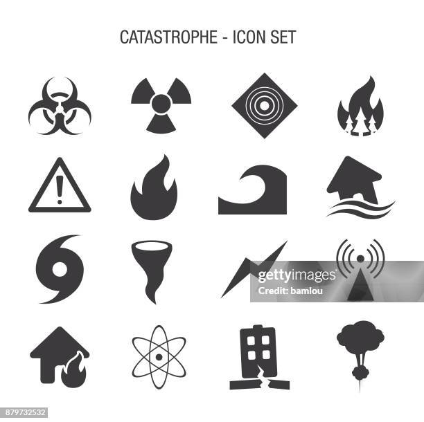 catastrophe icon set - hurricane storm stock illustrations