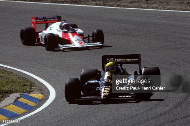 Ayrton Senna, Lotus-Renault 97T, Grand Prix of the Netherlands, Circuit Park Zandvoort, 25 August 1985. Ayrton Senna leads Alain Prost in the 1985...