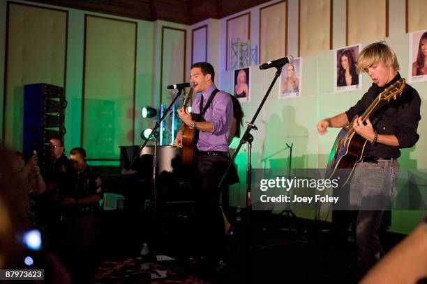 The Ballas-Hough band performs onstage inside the Indy 500 race after party at The Conrad Hotel on May 24, 2009 in Indianapolis, Indiana.