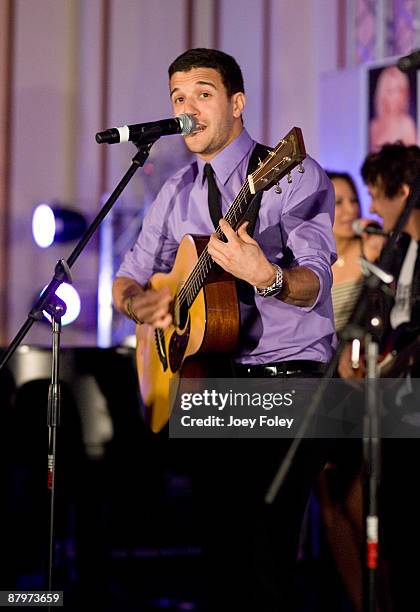 Mark Ballas performs onstage with his band Ballas-Hough on his 23rd Birthday inside the Indy 500 race after party at The Conrad Hotel on May 24, 2009...