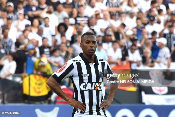 Atletico Mineiro player Robinho is seen during the Brazilian Championship football match against Corinthians at the Arena Corinthians stadium on...