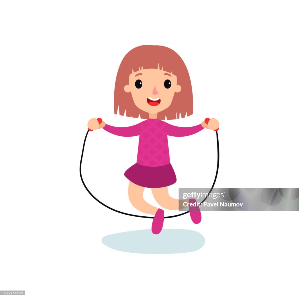 Sonriente Personaje Chica Saltando Con Soga Niños Vectores De Dibujos  Animados De Actividad Física Ilustración Ilustración de stock - Getty Images
